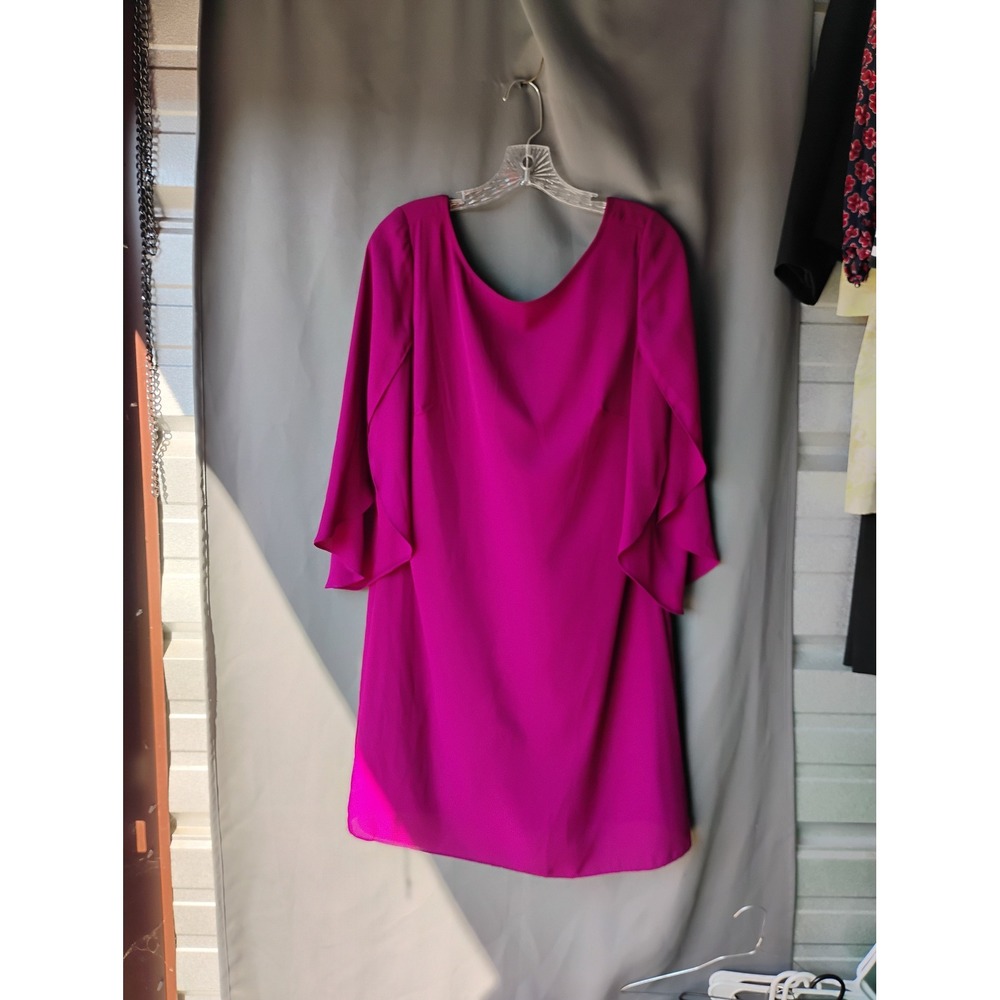 Alyx Dress Magenta Pink Tiered Flutter Sleeve Scoop Neck Shift Dress Size 10